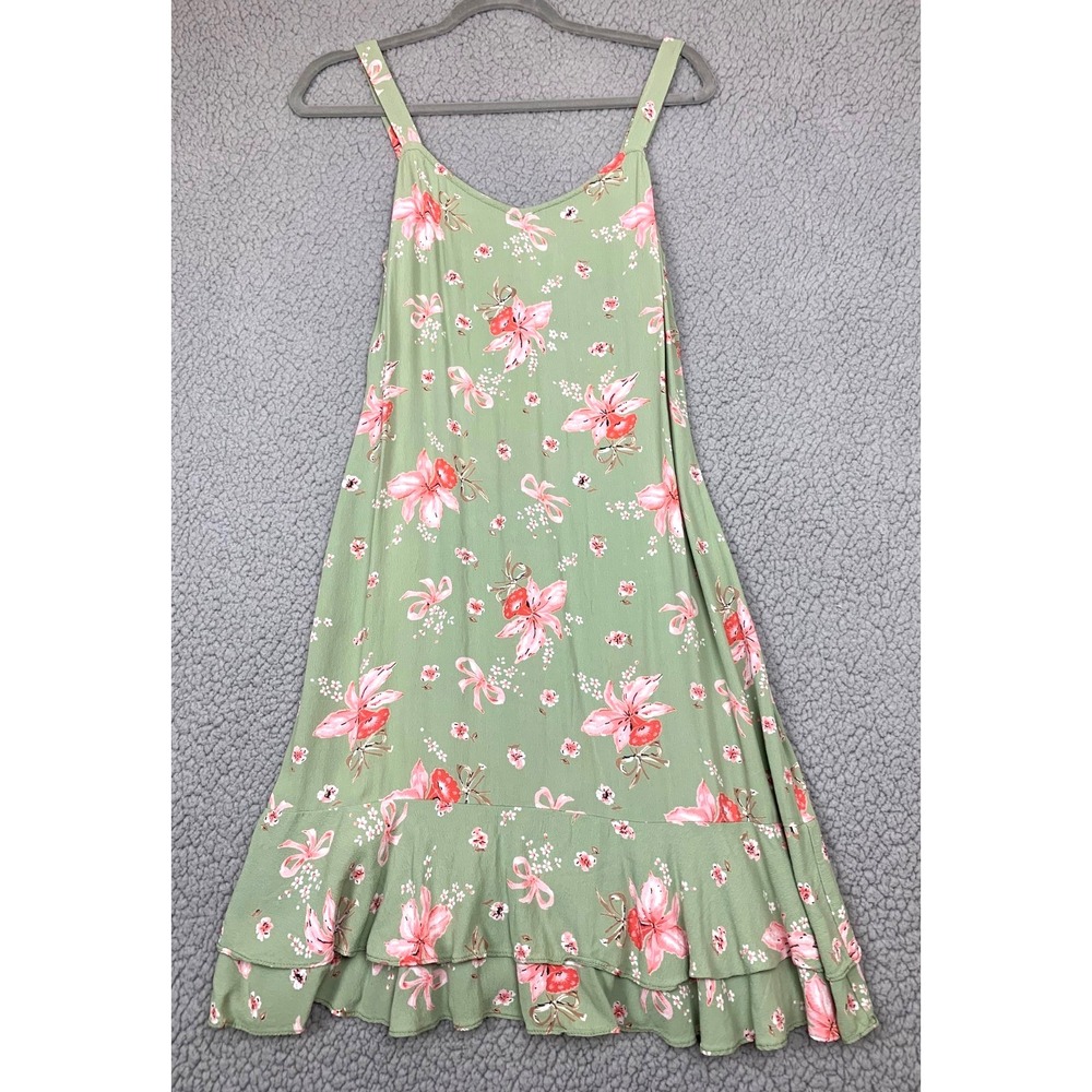 California Green‎ Floral Ruffle Hem Mini Dress Women's Small Sleeveless